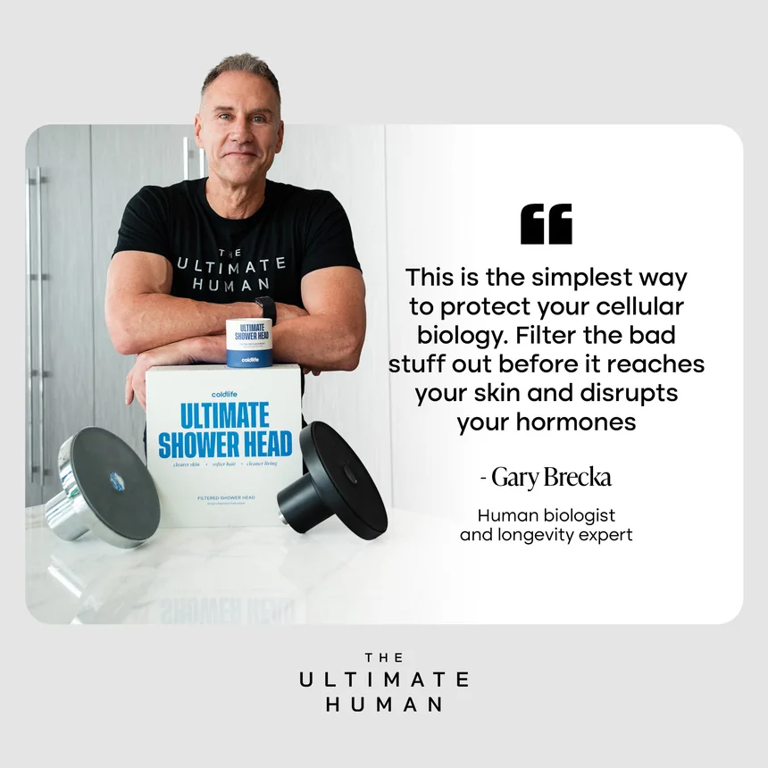Gary Brecka, human biologist and longevity expert, with the Ultimate Shower Head